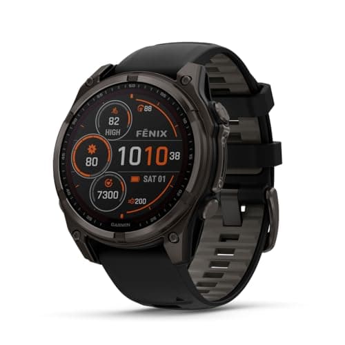 Image of Garmin fēnix® 8 – 47 mm, Solar, AMOLED, Sapphire, Premium Multisport GPS Smartwatch, Long-Lasting Battery Life, Dive-Rated, Built-in LED Flashlight, Carbon Gray DLC Titanium with Pebble Gray Band