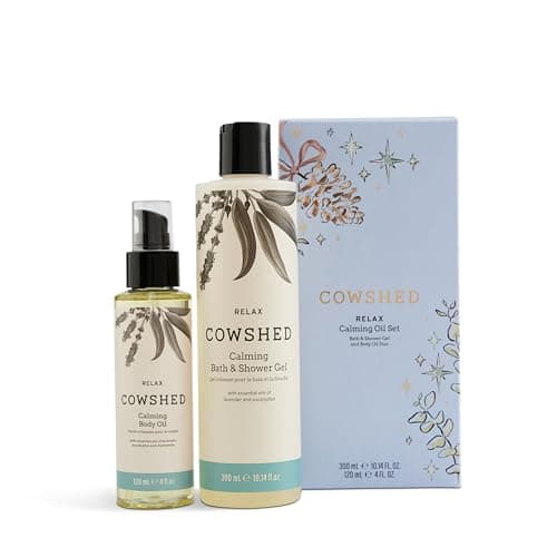 Image of Cowshed Body Oil & Shower Gel Gift Set | Relax Bodycare Duo | Paraben-Free Spa Shower Gel (300ml) & Body Oil (120ml) | Natural Body Wash for Women & Men with Lavender and Eucalyptus Essential Oils