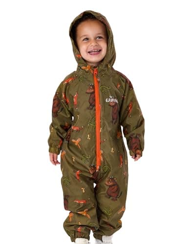 Image of Gruffalo Kids Puddle Suit | All In One Waterproof Raincoat For Girls & Boys | Multicoloured Hooded Rain Suit | Long Sleeve with Cuffs Walking Jacket | Fun Merchandise Gift for Children & Toddlers