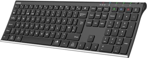 Image of Arteck Universal Bluetooth Keyboard Stainless Steel Full Size UK Layout Wireless Keyboard for Windows, iOS, Android, Computer Desktop PC Laptop Surface Tablet Smartphone Built in Rechargeable Battery