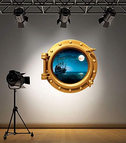 Image of 60 Second Makeover Limited Full Colour Brass Porthole Pirate Ship Under Water Bathroom Kids Bedroom Wall Stickers Decal Sea Ocean Decoration Pirate Accessories - 15cm x 15cm