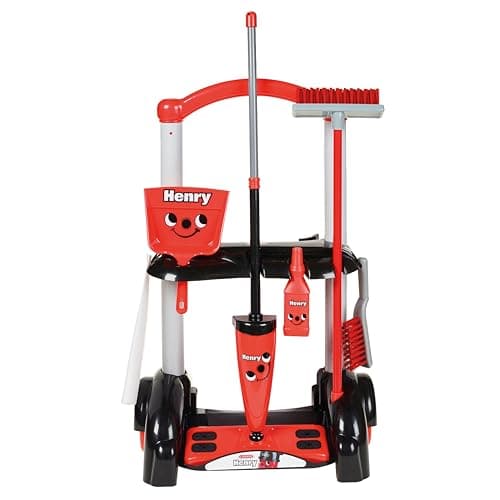 Image of Casdon Henry & Hetty Toys - Henry Cleaning Trolley - Red Henry-Inspired Toy Playset with Mop, Brushes, Dustpan, & Accessories - Kids Cleaning Trolley Set - For Children Aged 3+