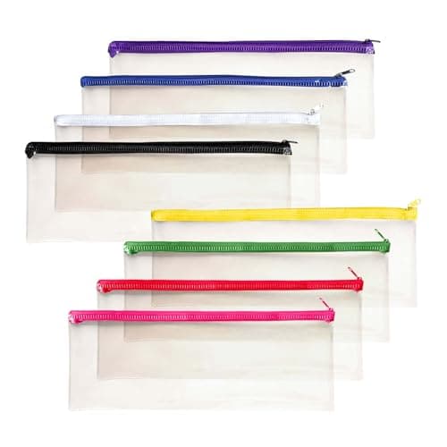 Image of Pack of 12 Janrax 13x5 Assorted Colour Zip Clear Exam Pencil Cases