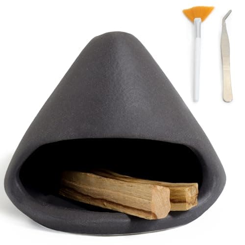 Image of BEYLAB Clay Sculpture Palo Santo Holder - Ceramic Incense Burner for Wood Sticks, Sage, Cone Incense Energy Purifying Smudge Bowl Dish Handcrafted Gift for Meditation and Aromatherapy Courses - Black