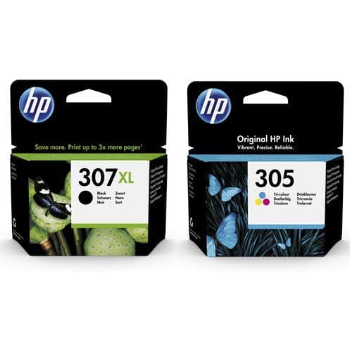 Image of Original HP 307XL Extra High Capacity Black (3YM64AE) & 305 Standard Capacity Colour (3YM60AE) Ink Cartridge Multipack