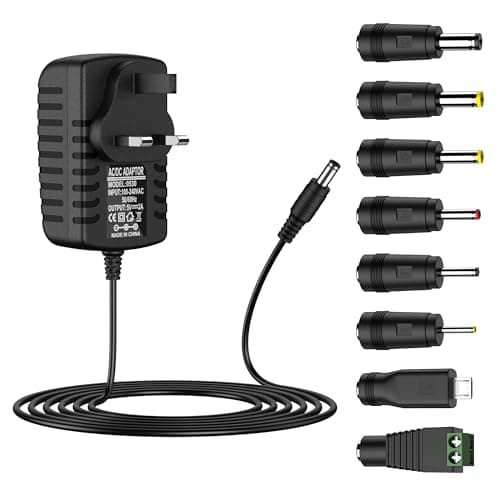 Image of 5V 2A Power Supply Adapter, Universal AC to DC Adapter with 7 Tips DC Plug Adapters AC Charger for LED Strip Lights,CCTV Cameras, TV Box,Router,Speakers,ADSL Cats,HUB,Android Tablet (Black)