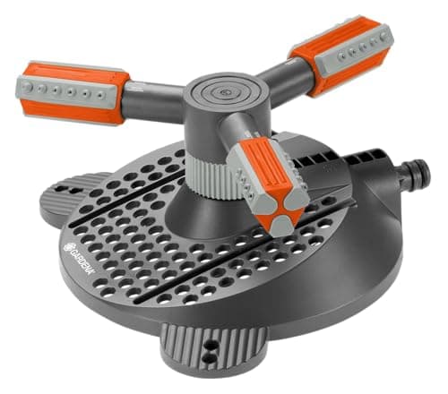 Image of Gardena Comfort Circular Sprinkler Mambo: Lawn sprinkler for even watering with rotating precision nozzle heads for areas up to 310m² with integrated filter, maximum sprinkling range 20m (2062-20)