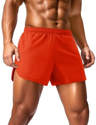 Image of MAGCOMSEN Running Shorts for Men 3 Inch Quick Dry Gym Lightweight Shorts Mens for Athletic Workout with Liner, 36 Orange Red