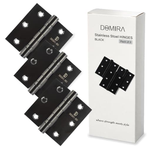 Image of DOMIRA Black Ball Bearing Hinges, Heavy Duty Steel Door Hinges for Wooden Doors, Durable Matte Butt Hinges for Internal & External Use (Black, 3" (76mm) - Pack of 3)