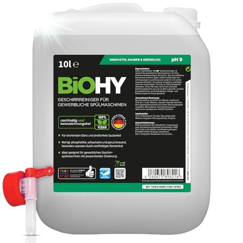 Image of BiOHY Dishwasher Detergent for commercial use (10l Canister) Discharge tap | PHOSPHATE-FREE |Concentrate for gastronomy | radiant shine due to outstanding fat dissolving formula (Geschirrreiniger)