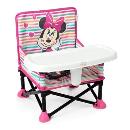 Image of Bright Starts Disney Minnie Mouse Pop 'N Sit Portable Booster, Indoor/Outdoor Use, Floor Seat with Feeding Tray, 6 Mos - 3 Yrs