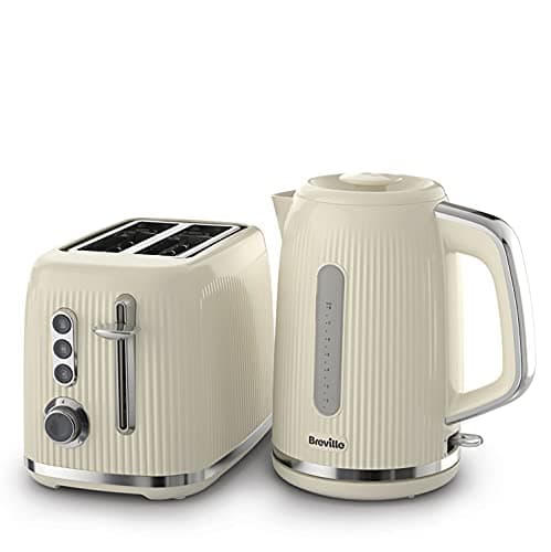 Image of Breville Bold Cream Kettle and Toaster Set | with 1.7 Litre, 3KW Fast-Boil Electric Kettle and 2-Slice High-Lift Toaster | Cream and Silver Chrome [VKT223 and VTR003]