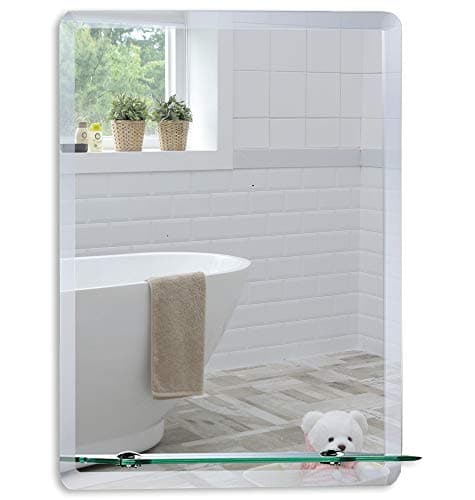Image of Neue Design Mood® Premium Rectangular Bathroom Mirror with Shelf, Anti-Rust Wall Mounted Bevelled Frameless Mirrors, Toilet Bedroom Hallway, (50cm x 40cm)
