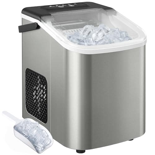 Image of HOMCOM Ice Maker Machine Countertop, 9 Cubes Ready in 7 Mins, 12 KG in 24Hrs, 2 Sizes of Bullet, Self-Cleaning Ice Machine with Portable Handle, Scoop and Basket for Home Kitchen Office RV