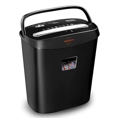 Image of VidaTeco Cross-Cut Paper Shredder 8 Sheet Shreds Paper/Card/Staple/Clip Shredder for Home Office High-Security Level P-3 Jam Proof System 15L Pullout Basket Black
