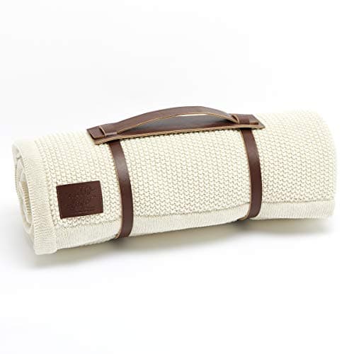 Image of The Little Green Sheep Knitted Fleece Baby Blanket, 80x100cm - Linen