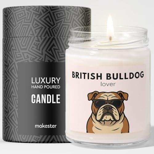 Image of British Bulldog Gifts - Luxury Soy Wax Candle - Vanilla, Jasmine, Sugared Almond - Dogs in Shades - Makester