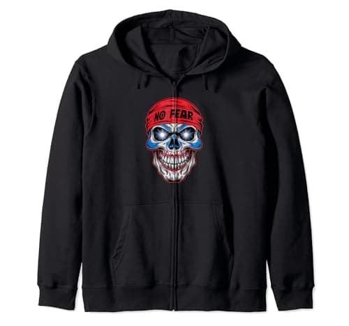 Image of NO FEAR Skull Black White Art Graphic Halloween No One Cares Zip Hoodie