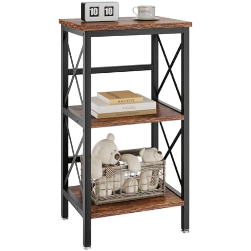 Image of YMYNY Bookcase, 3 Tier Storage Rack, Plant Rack, Storage Microwave Shelf with Steel Frame, for Living Room, Kitchen, Office, Study Hall, Industrial Style, 40×29×75CM Rustic Brown and Black HST008H