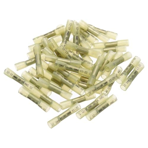 Image of sourcing map 50Pcs Heat Shrink Butt Connector, Crimp Connectors Waterproof Marine Automotive Wire Crimp Terminals 12-10AWG Yellow