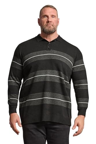 Image of BadRhino Big & Tall Stripe Collared Knitted Polo - Men's - Plus Size Curve Black