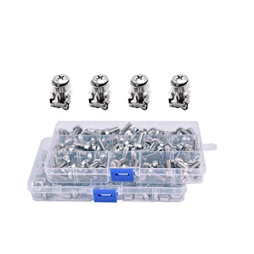 Image of Wang-Data 100 Sets M6 Square Hole Hardware Cage Nuts & Mounting Screws Washers for Server Rack and Cabinet (M6 X 20mm)(Screw+Washer+cage nut)