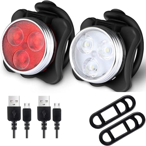 Image of Rechargeable LED Bike Lights Set Headlight Taillight Combinations LED Bicycle Light Set 2 USB Cables,4 Light Modes Water Resistant, IPX4