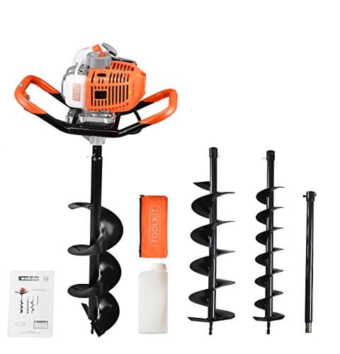 Image of eSkde Petrol Auger Post Hole Digger - 52cc Fence Post Digger Tool for Tree Planting, Poles and Shrubs, Earth Auger Hole Borer with 3 Drill Attachments 100mm, 150mm, 200mm and Extension Pole