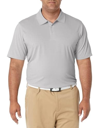 Image of Amazon Essentials Men's Golf Polo Shirt, Quick Dry, Short Sleeve, Light Grey Heather, L