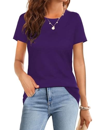 Image of Suncife Womens Summer Casual Basic Tshirts Crewneck Short Sleeve T Shirt Tops Tees (Purple,L)