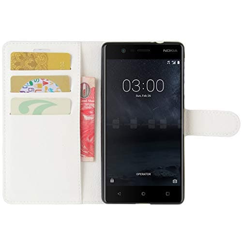 Image of HualuBro Nokia 3 Case, Premium PU Leather Wallet Flip Phone Protective Case Cover with Card Slots for Nokia 3 2017 Smartphone (White)