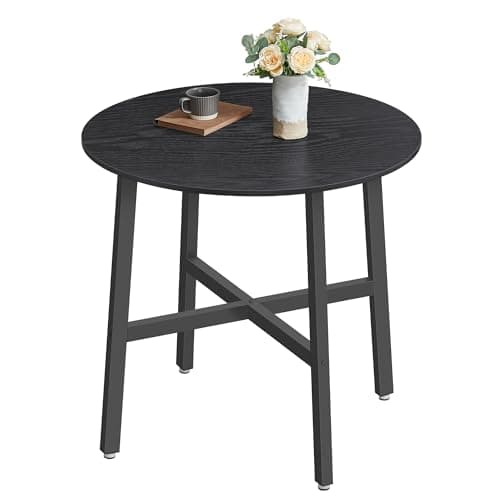 Image of Vasagle Dining Table Small Round Kitchen Table for Living Room Office 80 cm D 75 cm H Industrial Design Ebony Black Ink Black KDT080B02