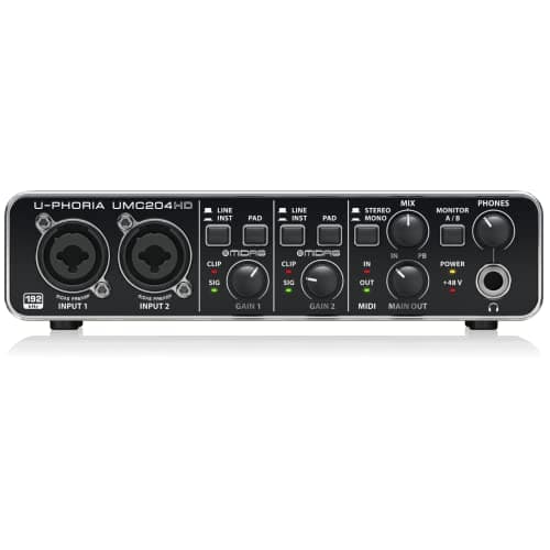 Image of Behringer UMC204HD Audiophile 2x4, 24-Bit/192 kHz USB Audio/MIDI Interface with Midas Mic Preamplifiers | For Recording Microphones and Instruments