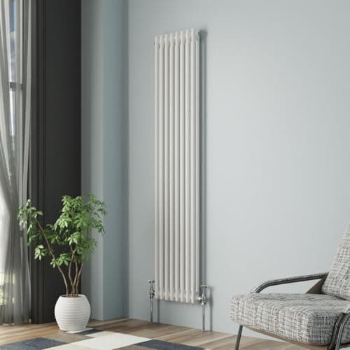 Image of NRG 1800 X 380 mm Gloss White 2 Column Radiators Vertical Central Heating Cast Iron Rads for Bathroom Living Room and Kitchen