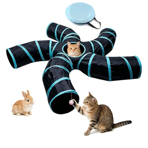 Image of Bemodst Cat Tunnel, 2-Way/3-Way/4-Way/5-Way Foldable Kitten Tunnel Cat Toy Interactive Pop Up Maze House Toy for Small Rabbits, Puppies, Ferrets, Guinea Pigs (5-Way)