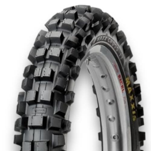 Image of Red Circles 90/100-14 Maxxis Maxcross M7305 49M Pit Bike Tyre – Professional MX Championship Quality, Rear Fitment, Supplied by MAXXIS UK