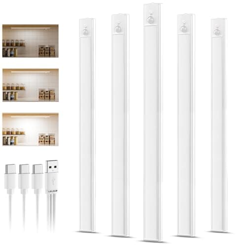 Image of daphomeu 5 Pack 40CM Rechargeable Under Cupboard Kitchen Lights, Dimmable Cabinet Light Type-C Charging, LED Motion Sensor Lights Indoor, Magnetic Stick Wireless Light for Shelf Stairs Wardrobe Closet