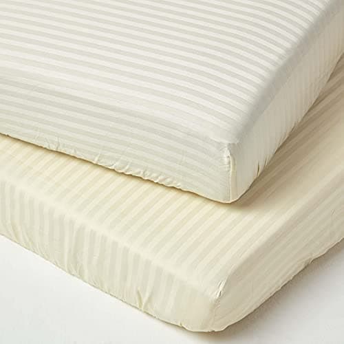 Image of HOMESCAPES Yellow Cot Fitted Sheets 60 x 120 cm 2 Pack 100% Egyptian Cotton Percale Soft Hypoallergenic Cot Sheet with Fully Elasticated Skirt Breathable Easy Care 330 TC 500 Thread Count Equivalent