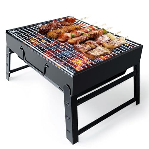 Image of BBQ Barbecue Grill, Portable Foldable Charcoal Grill for Outdoor, Stainless Steel BBQ Tabletop Smoker for Picnic, Garden, Terrace, Camping, Travel, Hiking