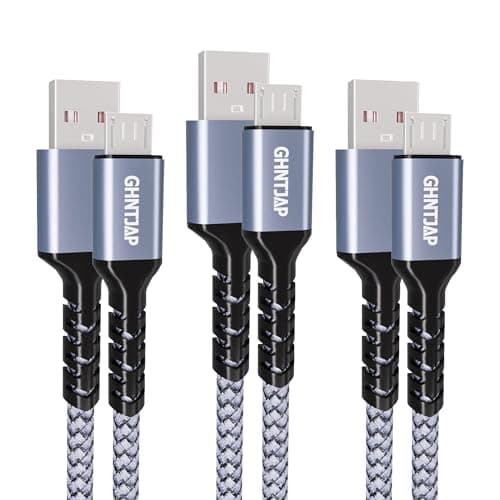 Image of GHNTJAP Micro USB Cable 1.5M 3-Pack, USB to Micro USB Android Charger Cable, Braided Android Charging Cord Compatible with Galaxy S7 S6 S5, Kindle, Xbox, PS4 Controller - Grey