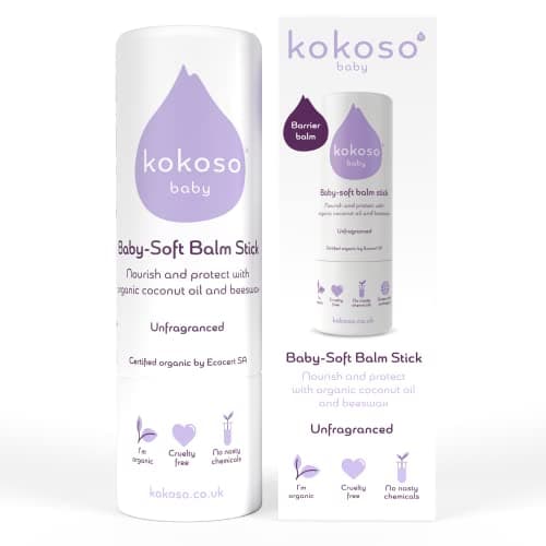 Image of Kokoso Baby Soft Balm Stick, Unfragranced, Great for Dry Hands, Sore Lips and Chapped Cheeks, Protects Dribbly Chins and Soothes Dribble Rash, 100% Natural & Organic Ingredients, 13g