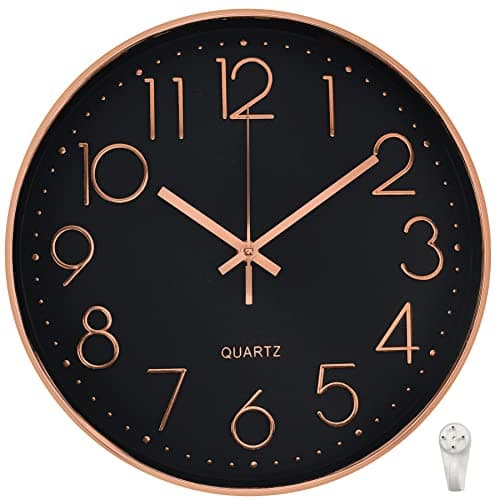 Image of October Elf 12 Inch Wall Clock Non-ticking Silent Round Modern Decorative Wall Clocks with Large Arabic Number for Bedrooms Office Kitchen Gym Living Room Kitchen