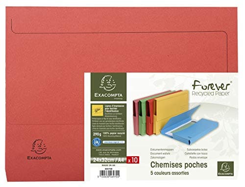 Image of Exacompta - Ref 46970E - Forever Collection - Document Wallets (Pack of 10) - 240 x 320mm in Size, Suitable for A4 Documents, 290gsm Premium Pressboard - Assorted Colours