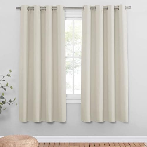 Image of PONY DANCE Eyelet Light Beige Curtains - Thermal Insulated Privacy Energy Saving Curtains & Drapes, Super Soft Cream Noise Reducing Drapes for Kid's Bedroom Living Room, 46 x 72 Inches, 2 Panels