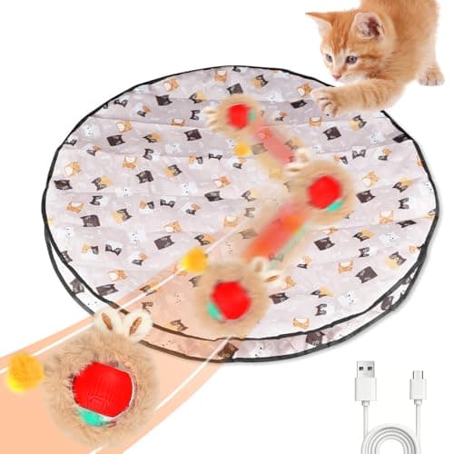 Image of Cat Play Mat with Ball, Interactive Cat Toys for Indoor Adult Cats, 2-in-1 Automatic Rolling Ball with Hide and Seek Mat, USB Rechargeable Electronic Hunting Toy for Kitten Enrichment & Boredom Relief