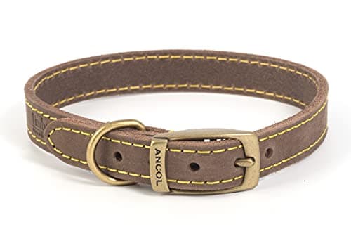 Image of Ancol Timberwolf Leather Collar Sable Size 6, To Fit Neck 45-54 cm, Collar Width 2.5 cm