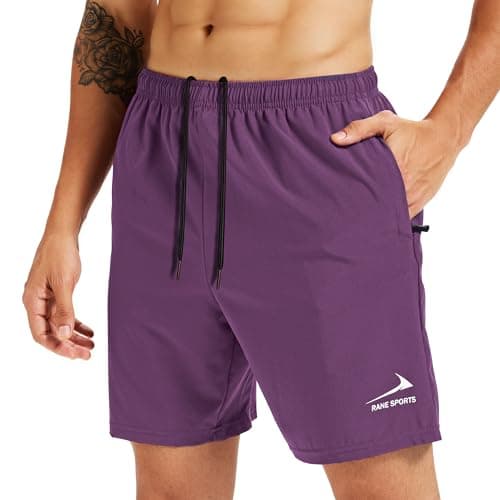 Image of Men's Sports Shorts with Zipper Pockets - Lightweight, Breathable, Ideal for Running, Gym, Outdoor Activities Purple L