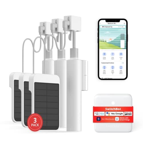 Image of SwitchBot Smart Motorized Blinds Kit - Electric Blinds 3Pack with 2.4G WiFi Remote Control, Solar Powered, Compatible with Alexa, Google Home and Siri, Light Sensing Control, Unlimited Group Control