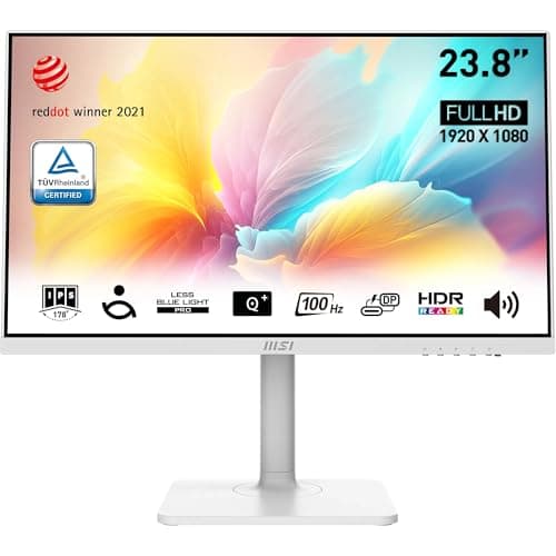 Image of MSI Modern MD2412PW 23.8 Inch Monitor with Adjustable Stand, FHD (1920 x 1080), 100Hz, IPS, 4ms, FreeSync, HDMI, DisplayPort, USB Type-C, Built-in Speakers, Anti-Glare, VESA, Kensington, White