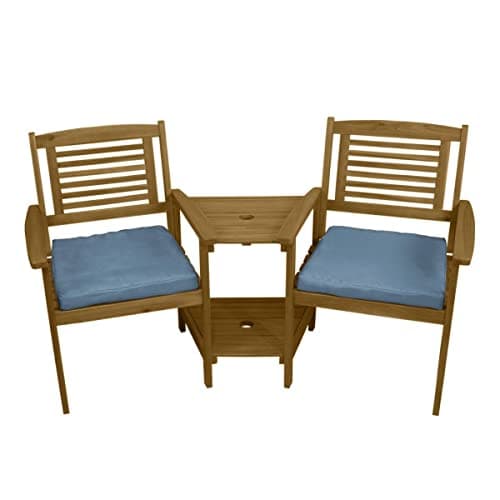 Image of Wooden Companion Love Seat Garden Chairs 2 Tier Table Parasol Hole Corner Bench Bistro Set Twin 2 Seater Jack & Jill Outdoor Patio Furniture 320kg Capacity Solid Acacia Hardwood 2 FREE Cushions